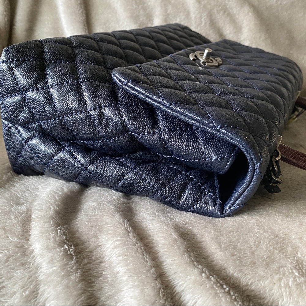 SOLD CHANEL Caviar Lizard Quilted Medium Coco Handle Flap Navy - Picture 11 of 13